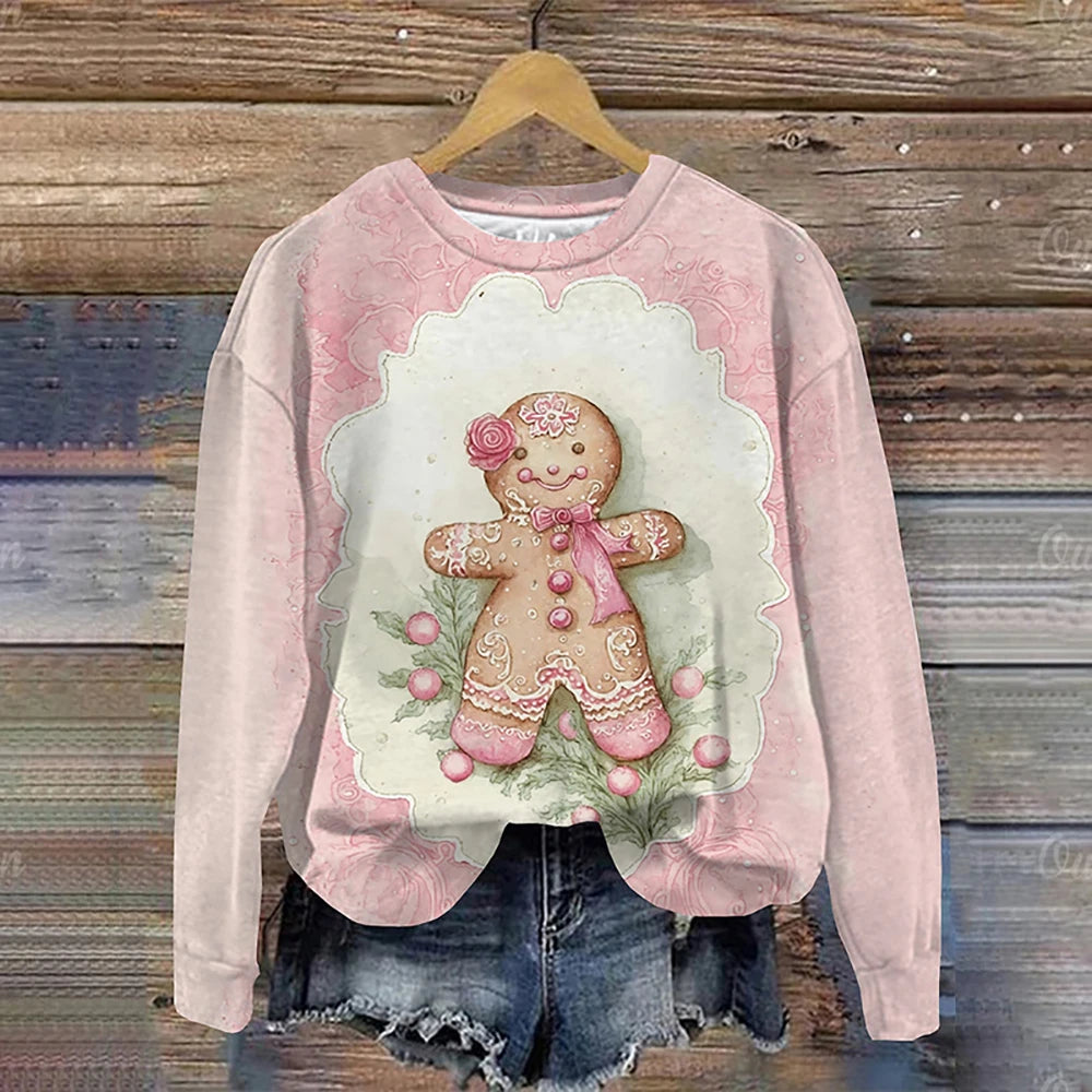 Christmas Gingerbread Women's Sweatshirt Ladies O Neck Long Sleeve Top Oversized Woman Pullover