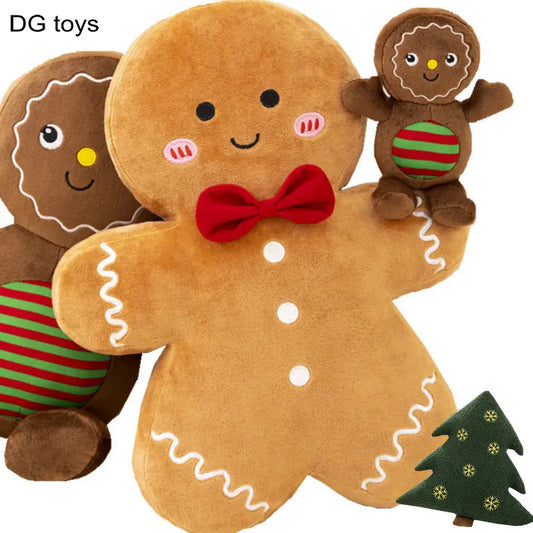 Adorable Ginger Bread Plush Toy Stuffed Caramel Chocolate Gingerbread Man Cushion Christmas Tree House Bow Ring Decor Xmas Deer